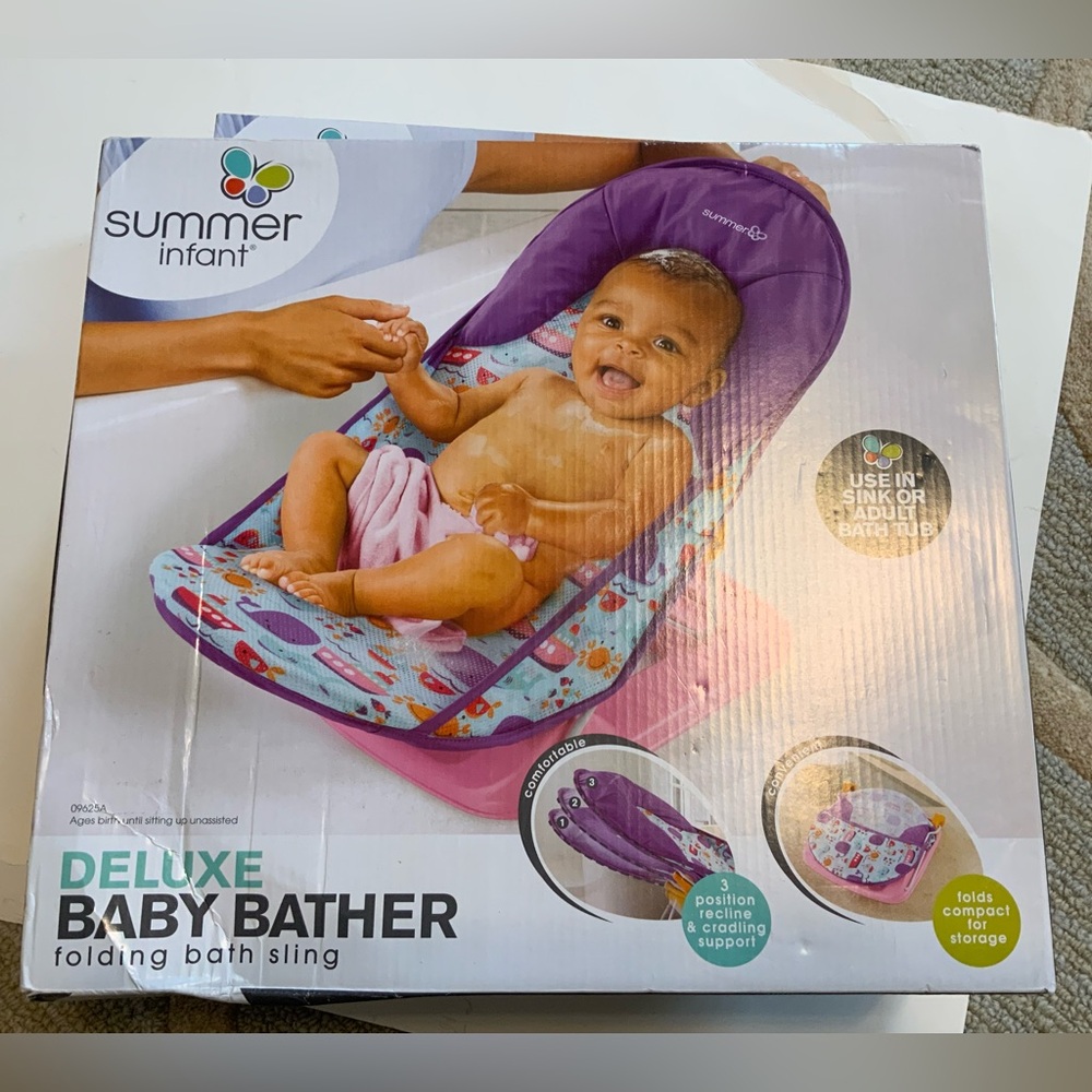 SUMMER INFANT PURPLE WHALE BOAT MIX BUBBLES DELUXE BABY BATHER SLING